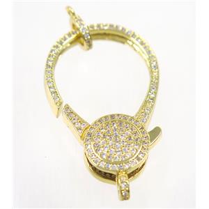 copper Lobster Clasp pave zircon, gold plated, approx 22-35mm [FDZN3640]