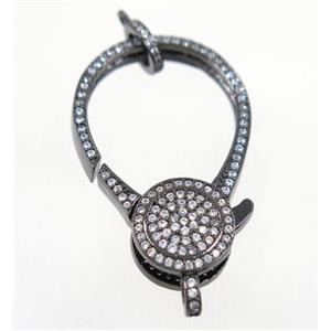 copper Lobster Clasp pave zircon, black plated, approx 22-35mm [FDZN3641]