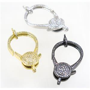 copper Lobster Clasp pave zircon, mix color, approx 22-35mm [FDZN3642]