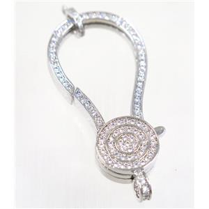 copper Lobster Clasp pave zircon, platinum plated, approx 23-45mm [FDZN3644]