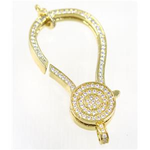 copper Lobster Clasp pave zircon, gold plated, approx 23-45mm [FDZN3645]