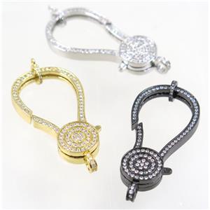 copper Lobster Clasp pave zircon, mix color, approx 23-45mm [FDZN3647]