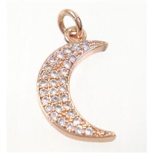 copper Moon pendant paved zircon, rose gold, approx 10x16mm [FDZN3648]