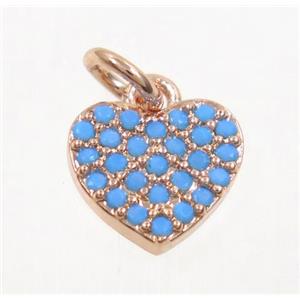copper Heart pendant paved zircon, rose gold, turq, approx 9mm [FDZN3649]