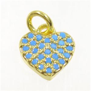 copper Heart pendant paved zircon, gold plated, turq, approx 9mm [FDZN3651]