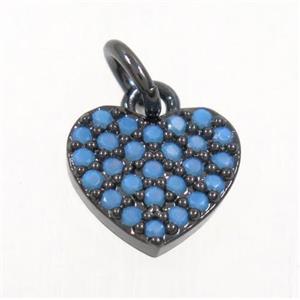 copper Heart pendant paved zircon, black plated, turq, approx 9mm [FDZN3652]