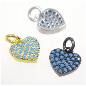 copper Heart pendant paved zircon, mix color, turq, approx 9mm [FDZN3653]