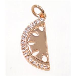 copper moon pendant paved zircon, rose gold, approx 8x16mm [FDZN3659]