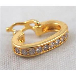 Zircon copper clasp bead, gold plated, approx 10x14mm [FDZN366]