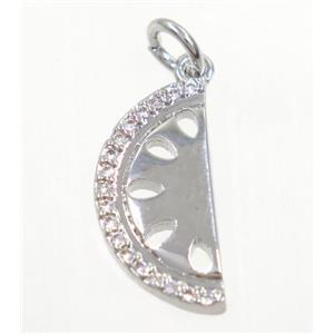 copper moon pendant paved zircon, platinum plated, approx 8x16mm [FDZN3660]