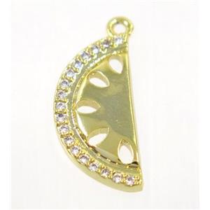 copper moon pendant paved zircon, gold plated, approx 8x16mm [FDZN3661]
