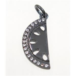 copper moon pendant paved zircon, black plated, approx 8x16mm [FDZN3662]