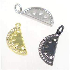 copper moon pendant paved zircon, mix color, approx 8x16mm [FDZN3663]