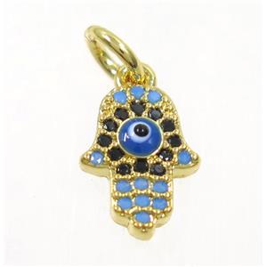 copper Hamsahand pendant paved zircon with evil eye, gold plated, approx 8-10mm [FDZN3676]