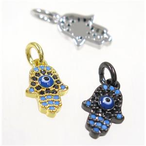 copper Hamsahand pendant paved zircon with evil eye, mix color, approx 8-10mm [FDZN3678]
