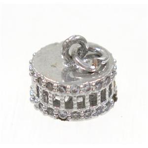 copper Colosseum pendant paved zircon, platinum plated, approx 5x10.5mm [FDZN3680]