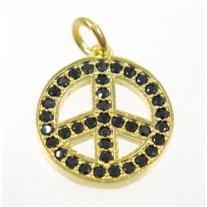 copper Peace Sign pendant paved zircon, gold plated, approx 14mm dia [FDZN3686]