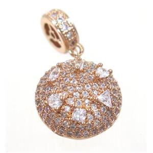copper pendant paved zircon, rose gold, approx 14mm dia [FDZN3688]