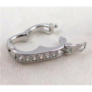 Zircon copper clasp, platinum plated, approx 10x18mm [FDZN369]