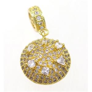 copper pendant paved zircon, gold plated, approx 14mm dia [FDZN3690]