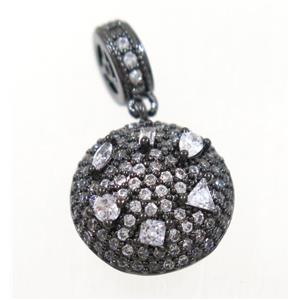 copper pendant paved zircon, black plated, approx 14mm dia [FDZN3691]