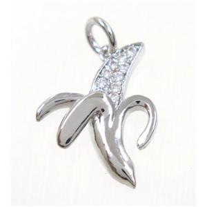 copper Banana pendant paved zircon, platinum plated, approx 13x17mm [FDZN3694]