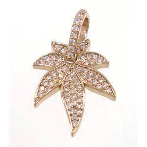 copper leaf pendant paved zircon, rose gold, approx 15x19mm [FDZN3698]