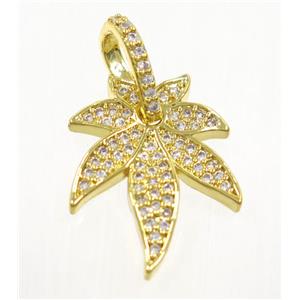 copper leaf pendant paved zircon, gold plated, approx 15x19mm [FDZN3700]