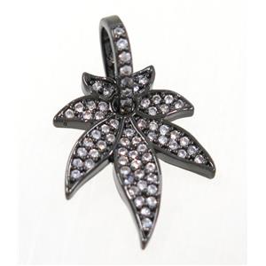 copper leaf pendant paved zircon, black plated, approx 15x19mm [FDZN3701]