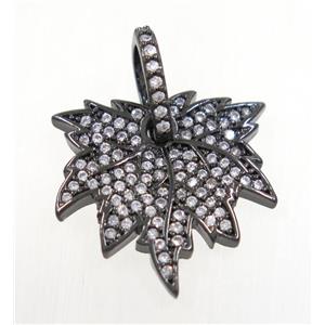 copper Maple Leaf pendant paved zircon, black plated, approx 18-19mm [FDZN3706]