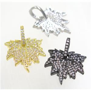 copper Maple Leaf pendant paved zircon, mix color, approx 18-19mm [FDZN3707]