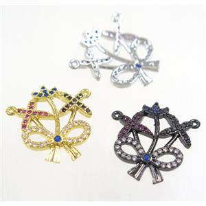 copper flower pendant paved zircon with 2loops, mix color, approx 15-18mm [FDZN3712]