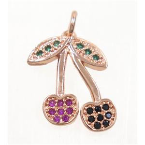 copper cherry pendant paved zircon, rose gold, approx 13-16mm [FDZN3713]