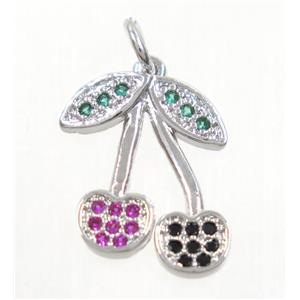 copper cherry pendant paved zircon, platinum plated, approx 13-16mm [FDZN3714]