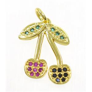 copper cherry pendant paved zircon, gold plated, approx 13-16mm [FDZN3715]