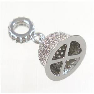copper Bell pendant paved zircon, tassel bail, platinum plated, approx 8-13mm [FDZN3719]