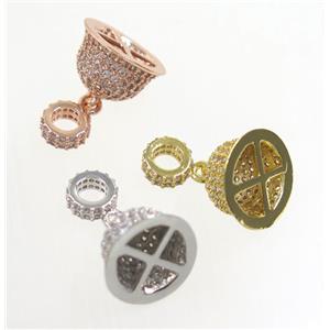 copper Bell pendant paved zircon, tassel bail, mix color, approx 8-13mm [FDZN3721]