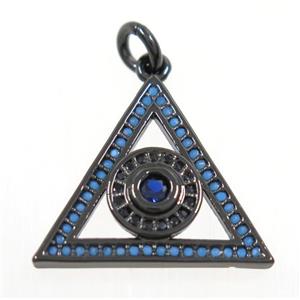 copper Triangle pendant paved zircon with evil eye, black plated, approx 17-20mm [FDZN3725]