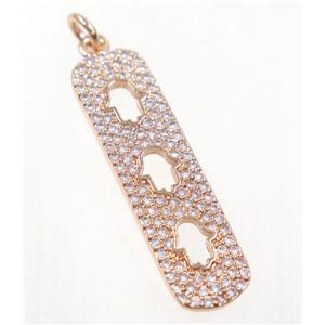 copper Hamsahand pendant paved zircon, rose gold, approx 8x30mm [FDZN3727]