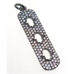 copper Hamsahand pendant paved zircon, black plated, approx 8x30mm [FDZN3730]