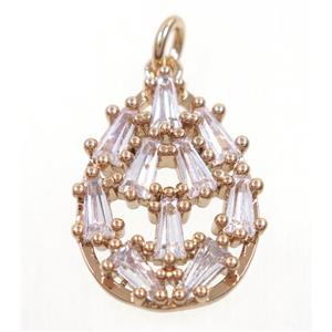 copper teardrop pendant paved zircon, rose gold, approx 15x20mm [FDZN3732]