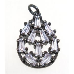 copper teardrop pendant paved zircon, black plated, approx 15x20mm [FDZN3735]