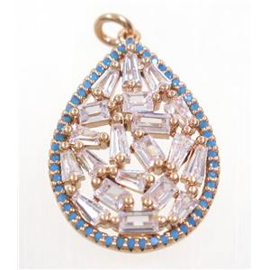 copper teardrop pendant paved zircon, rose gold, approx 19x26mm [FDZN3737]