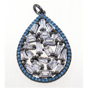 copper teardrop pendant paved zircon, black plated, approx 19x26mm [FDZN3740]