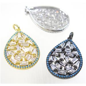 copper teardrop pendant paved zircon, mix color, approx 19x26mm [FDZN3741]