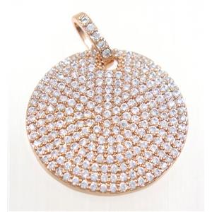 copper circle pendant paved zircon, rose gold, approx 25mm dia [FDZN3742]