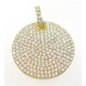 copper circle pendant paved zircon, gold plated, approx 25mm dia [FDZN3744]
