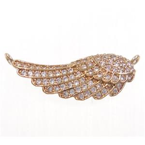 copper Angel Wing pendants paved zircon with 2loops, rose gold, approx 8-20mm [FDZN3756]
