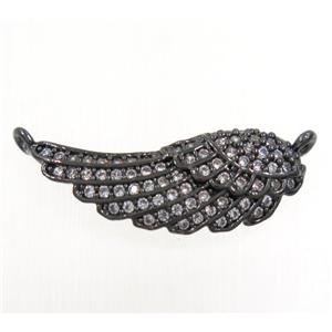 copper Angel Wing pendants paved zircon with 2loops, black plated, approx 8-20mm [FDZN3759]