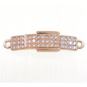 copper Buckle connector paved zircon, rose gold, approx 6x20mm [FDZN3761]